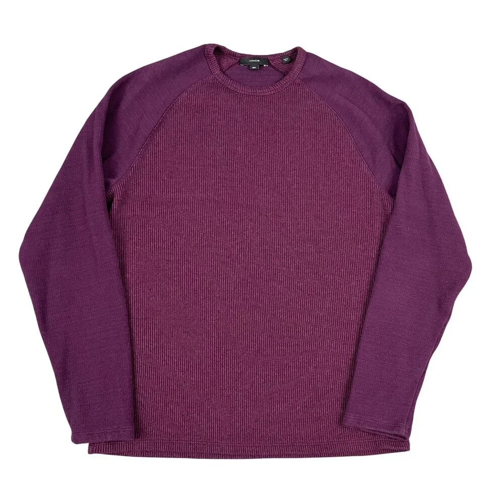 Vince Mens Maroon‎ Double Knit Baseball Crewneck Sweater Sz Medium